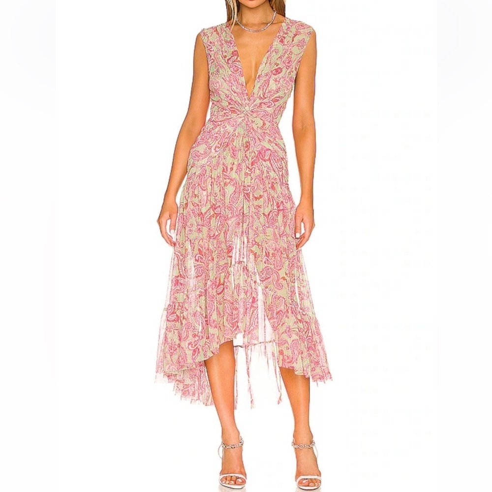 Misa Los Angeles Dress Ava Mesh Ruched Midi Sz‎ XS